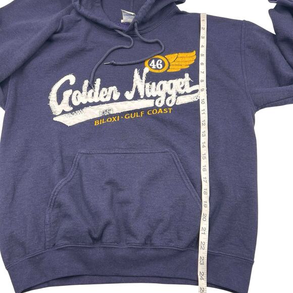 Golden Nugget Casino Mens Navy Cotton Blend Fringe Embroidered Logo Hoodie Sz M - Picture 10 of 11